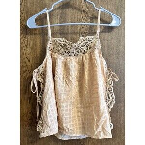American Eagle Womens Small Beige Tank Top Crochet Lace Boho Baby Doll